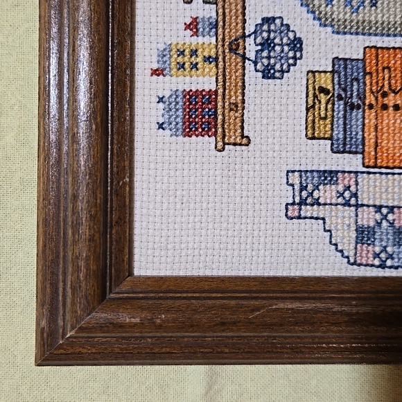 Cross-stitch Country Theme Picture Wall Hanging Cat Primitive Folk Art Rustic - Picture 6 of 17